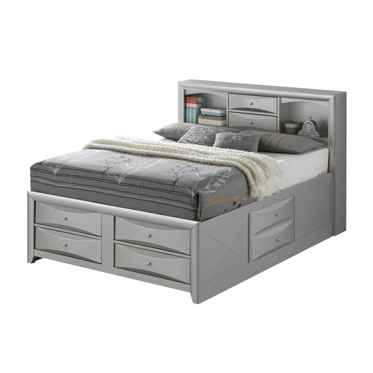 Silver Queen Wood Frame Bookcase Storage Bed with Drawers