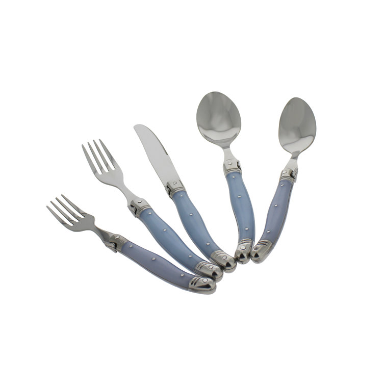 Laguiole 20-Piece Stainless Steel Flatware Set with Light Blue Handles