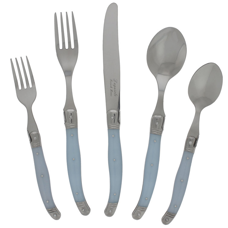 Laguiole 20-Piece Stainless Steel Flatware Set with Light Blue Handles