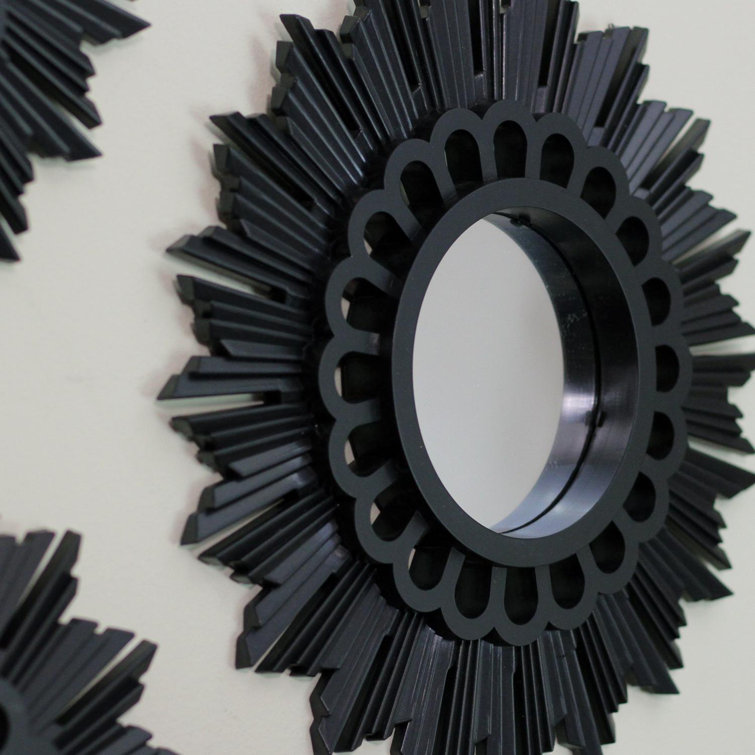 Set of 3 Black Sunburst Floral Mini Mirrors