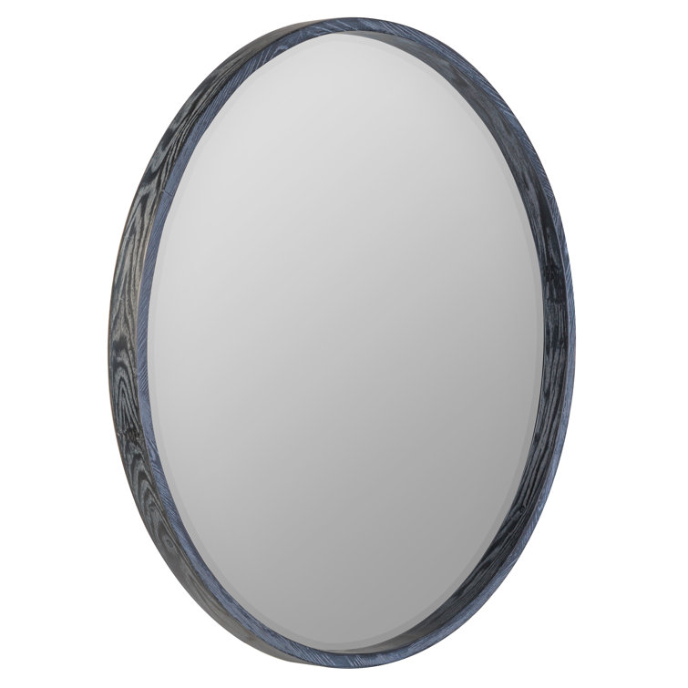 Aged Gray Round Wood Wall Mirror