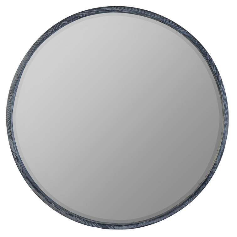 Aged Gray Round Wood Wall Mirror