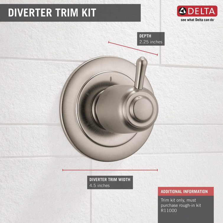 Stainless Steel 3-Setting Shower Handle Diverter Trim Kit