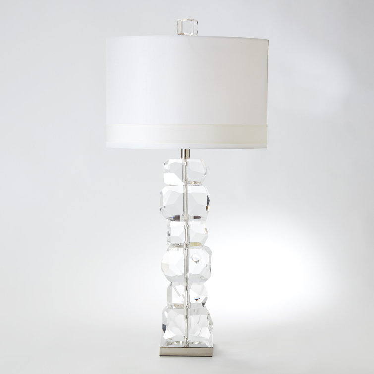 Tall White Crystal Table Lamp with Silk Shade