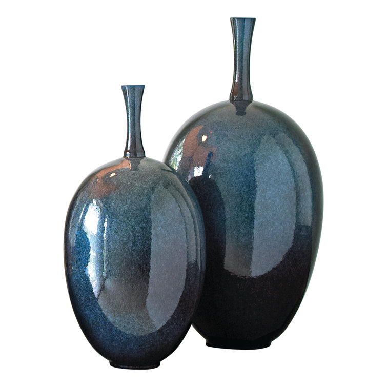 Small Celestial Dark Teal Ceramic Ovoid Vase