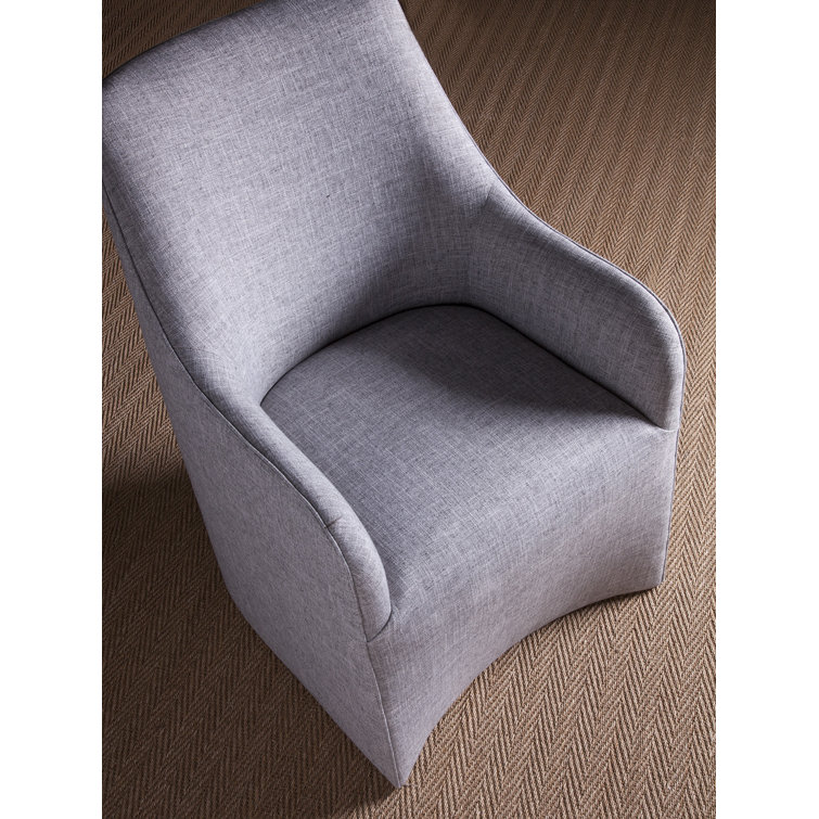 Transitional Gray Mahogany Riley Arm Chair with Linen Weave Upholstery