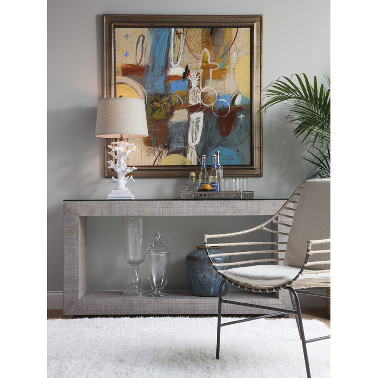 Transitional Gray Wood and Glass Rectangular Console with Storage