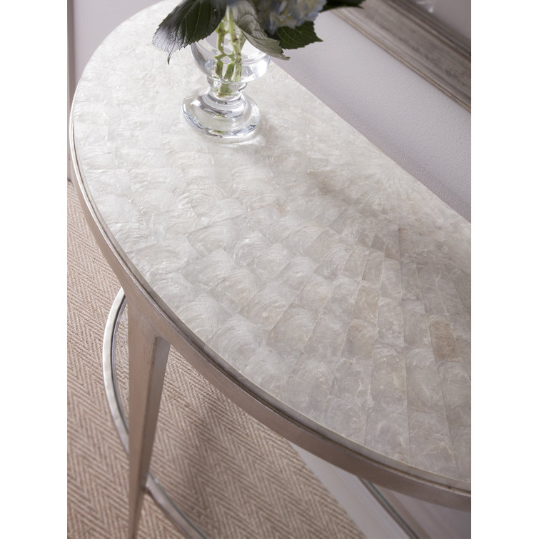 Contemporary Silver Metal & Glass Demilune Console with Storage