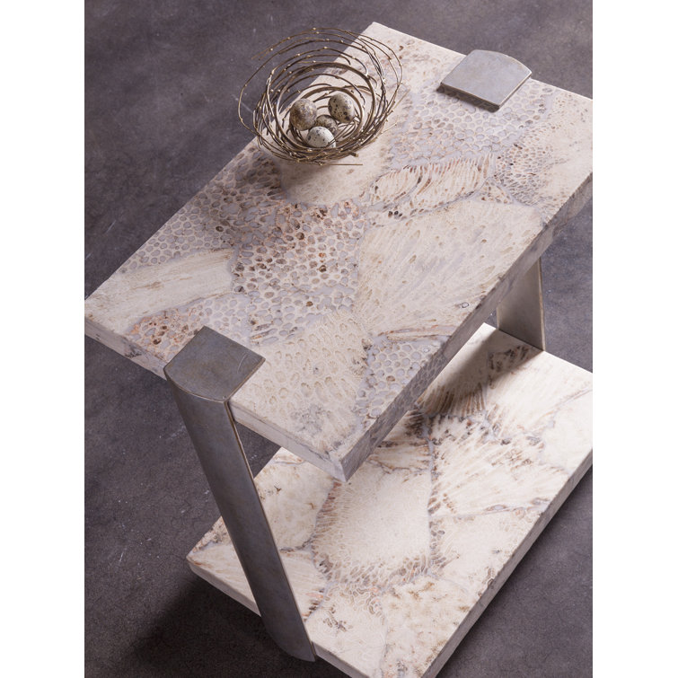 Corrina Rectangular Beige Stone and Metal Spot Table