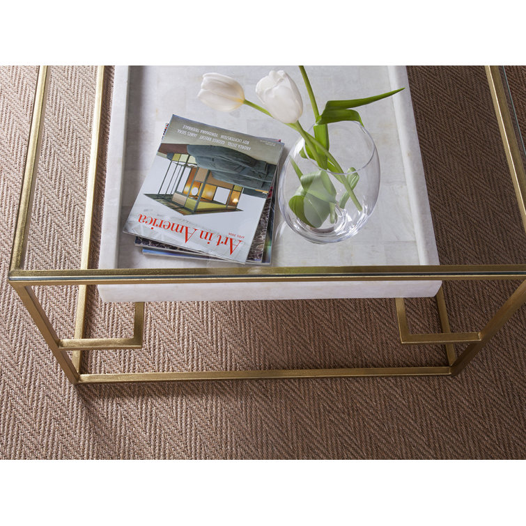 Champagne Gold Foil 44" Rectangular Cocktail Table with Glass Top