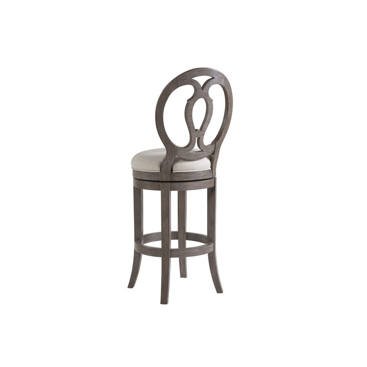 Grigio Beige Wood Swivel Counter Stool with Upholstered Seat