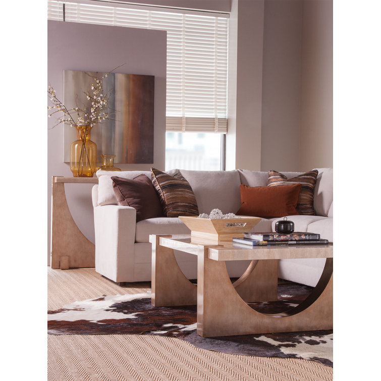 Beige Mahogany and Silver Travertine Rectangular Cocktail Table