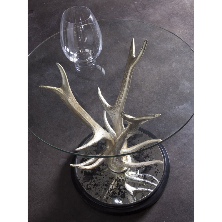 Silver Antler Base Round Glass Top Accent Table