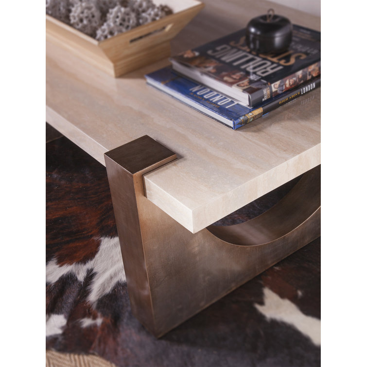 Beige Mahogany and Silver Travertine Rectangular Cocktail Table