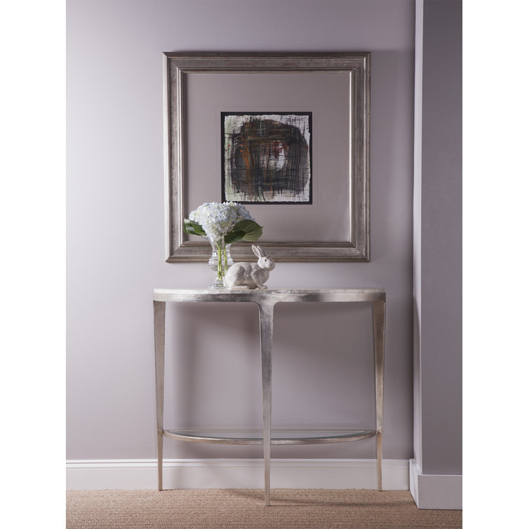 Contemporary Silver Metal & Glass Demilune Console with Storage