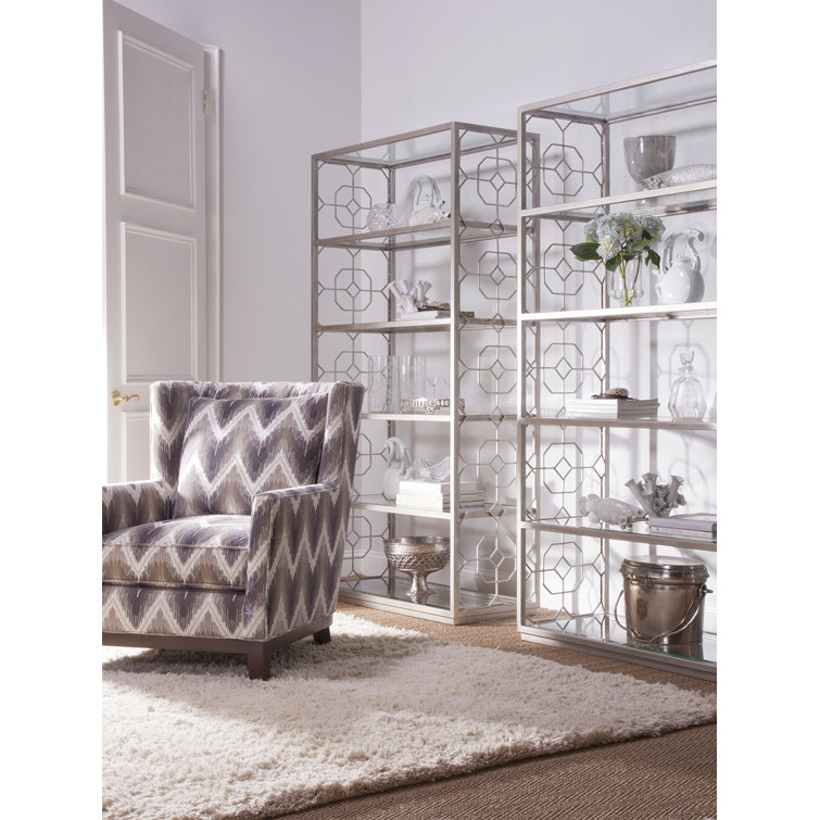 Argento Transitional Silver Iron and Glass Etagere, 42"W x 18"D x 79"H