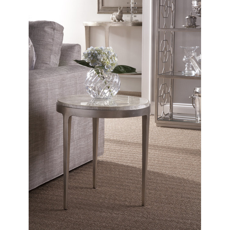 Gravitas Elegance 18" Round Metal End Table with Capiz Shell Inlay