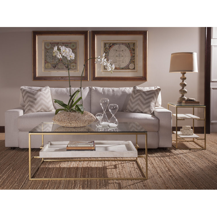 Champagne Gold Foil 44" Rectangular Cocktail Table with Glass Top