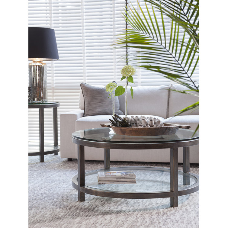 Elegant Round Gold Leaf Glass Cocktail Table