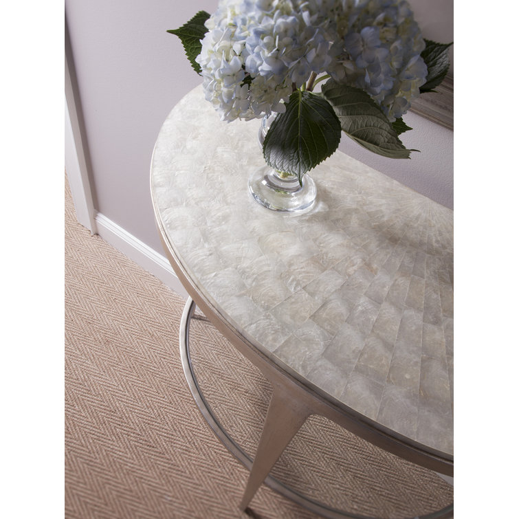Contemporary Silver Metal & Glass Demilune Console with Storage