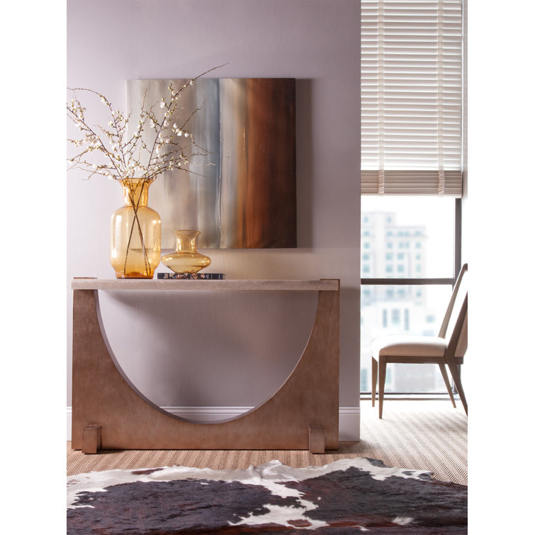 Beige Mahogany and Travertine Rectangular Console Table