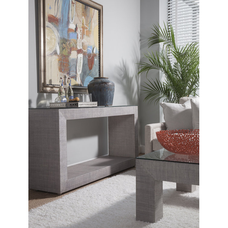 Transitional Gray Wood and Glass Rectangular Console with Storage