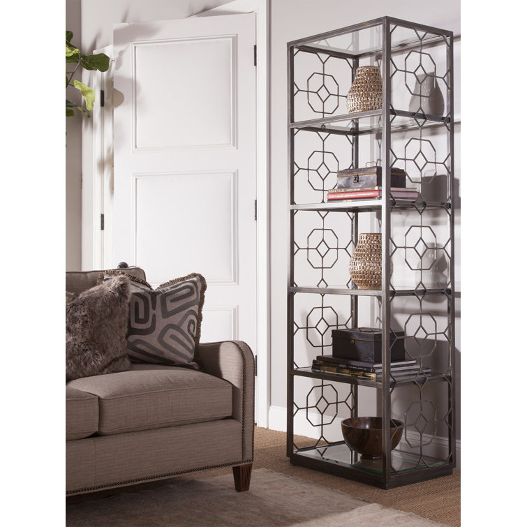 Gray Iron and Glass Honeycomb Slim Etagere
