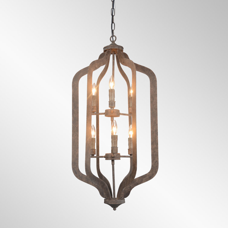 Rustic Distressed Iron 6-Light Lantern Pendant