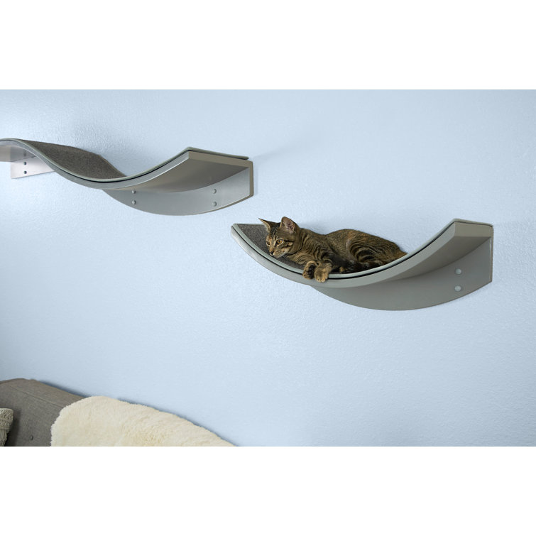 Smoke Gray Curved Wood Wall Mount Cat Shelf
