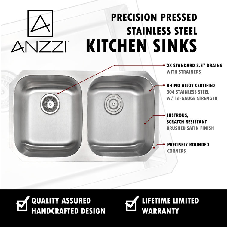 Moore 32'' Double Bowl Stainless Steel Undermount Kitchen Sink