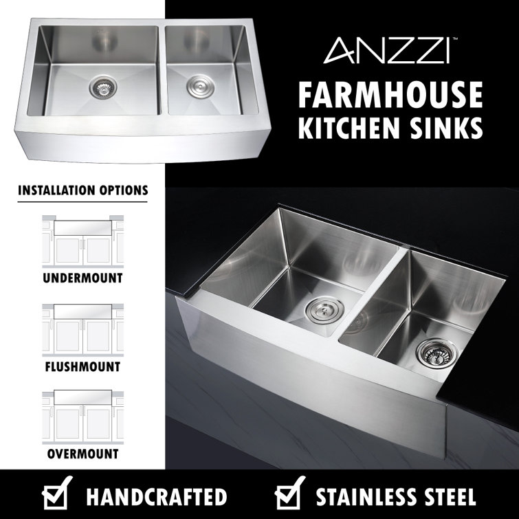Elysian 36" Stainless Steel Farmhouse Double Bowl Kitchen Sink