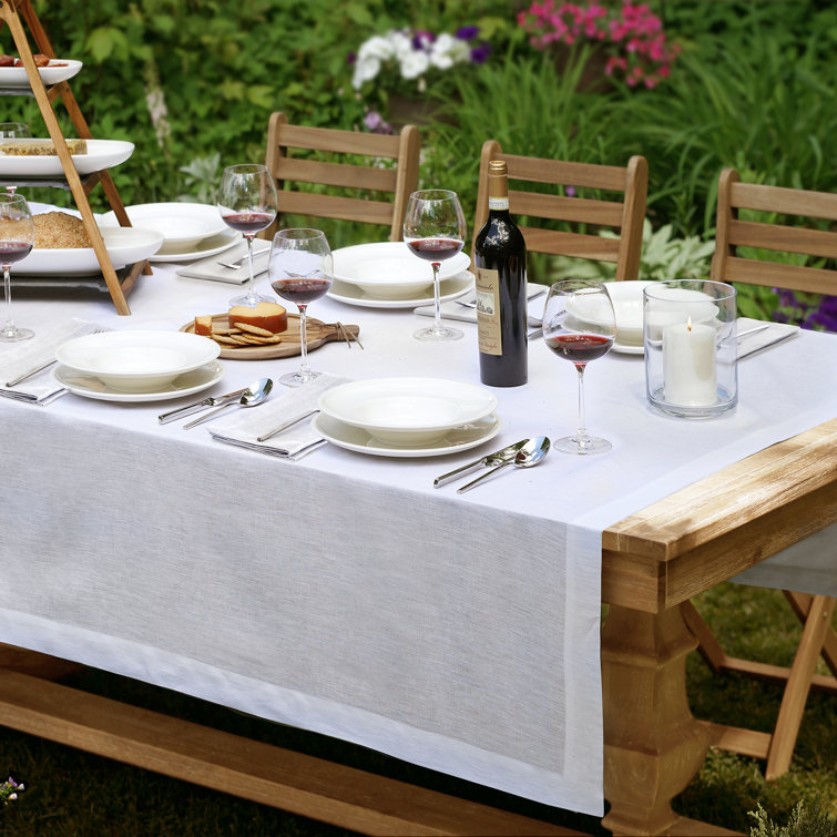 White Linen Rectangular Tablecloth with Mitered Hem, 70" x 96"