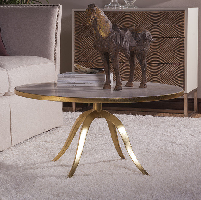 Gold and Beige Round Outdoor Cocktail Table