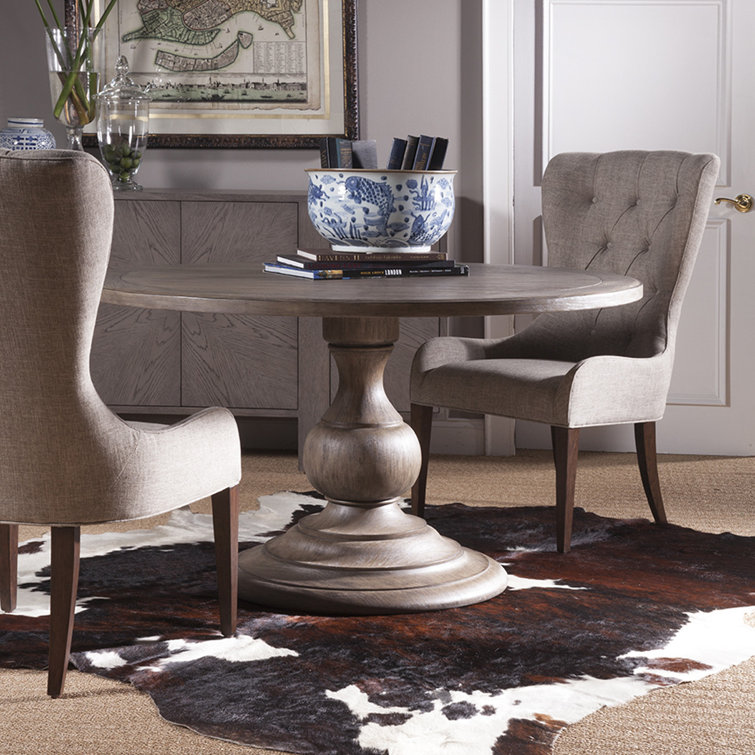 Grigio Round Pedestal Dining Table with Mahogany Veneer