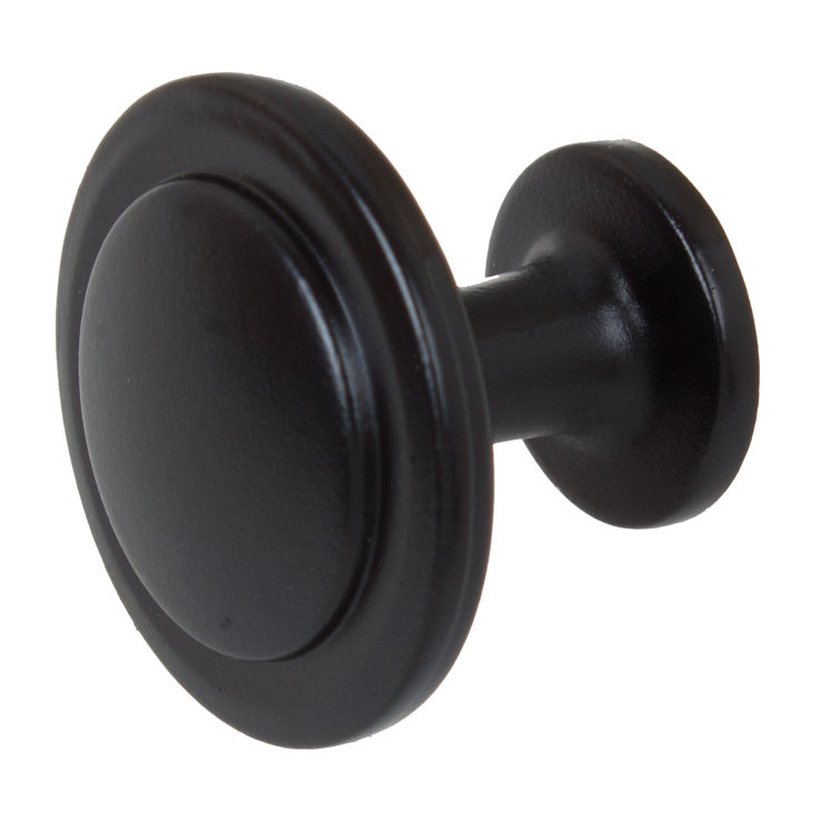 Matte Black Round Zinc Alloy Cabinet Knob with Mounting Hardware