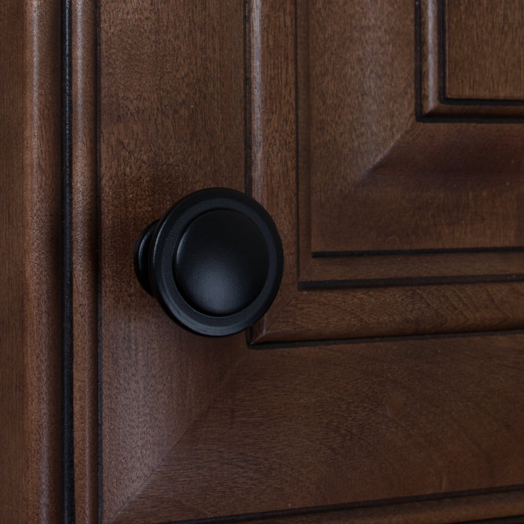 Matte Black Round Zinc Alloy Cabinet Knob with Mounting Hardware