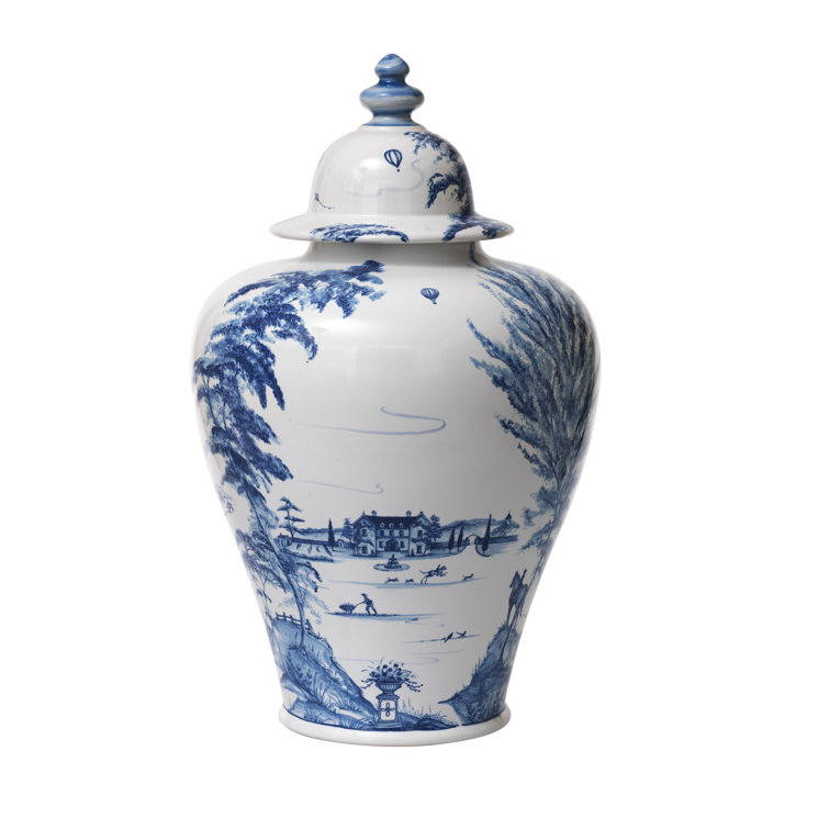 Country Estate 17" Blue and White Porcelain Ginger Jar