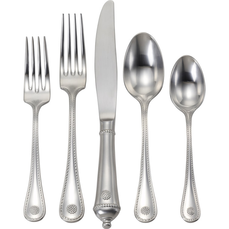 Bright Satin Stainless Steel 5-Piece Embossed Flatware Set