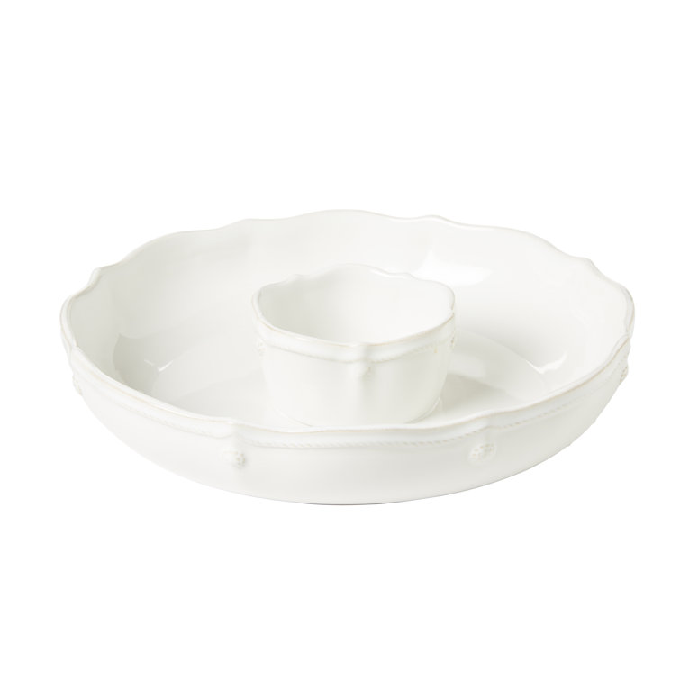 White Ceramic Scalloped Chip and Dip Server