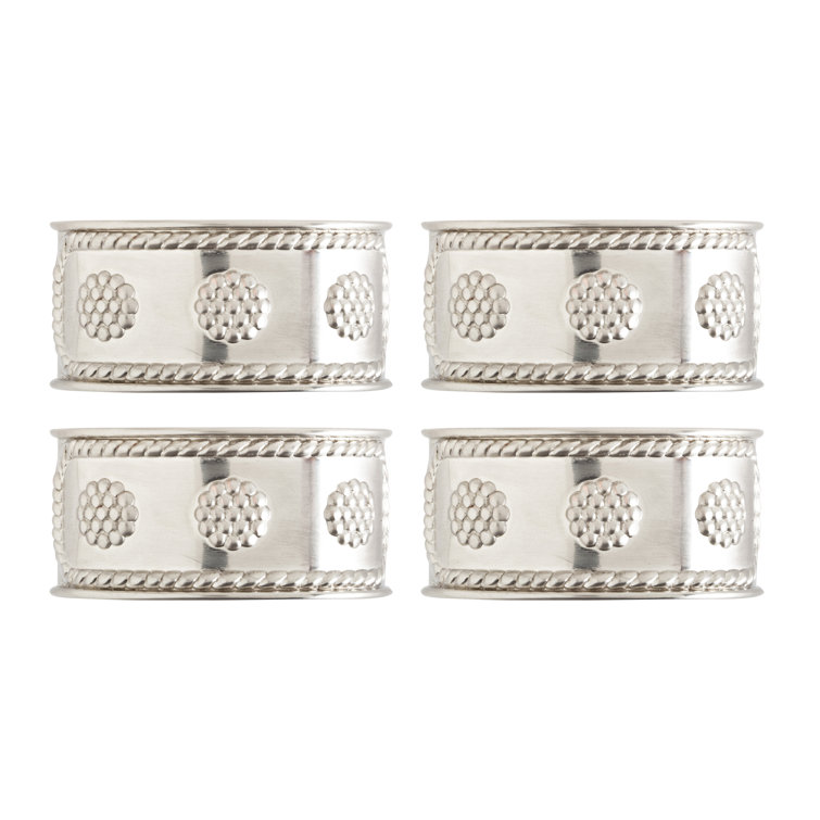 Luminous Silver Floral Motif Textured Napkin Rings