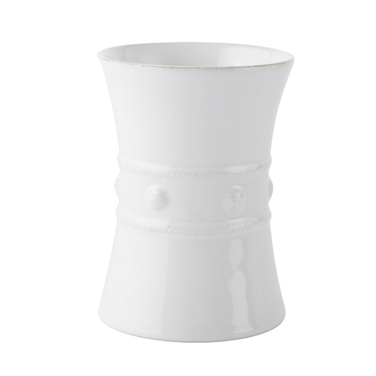 Whitewash Ceramic Embossed Utensil Holder with French Detailing
