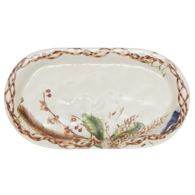Forest Walk Elliptical Ceramic Platter with Graphic Detail