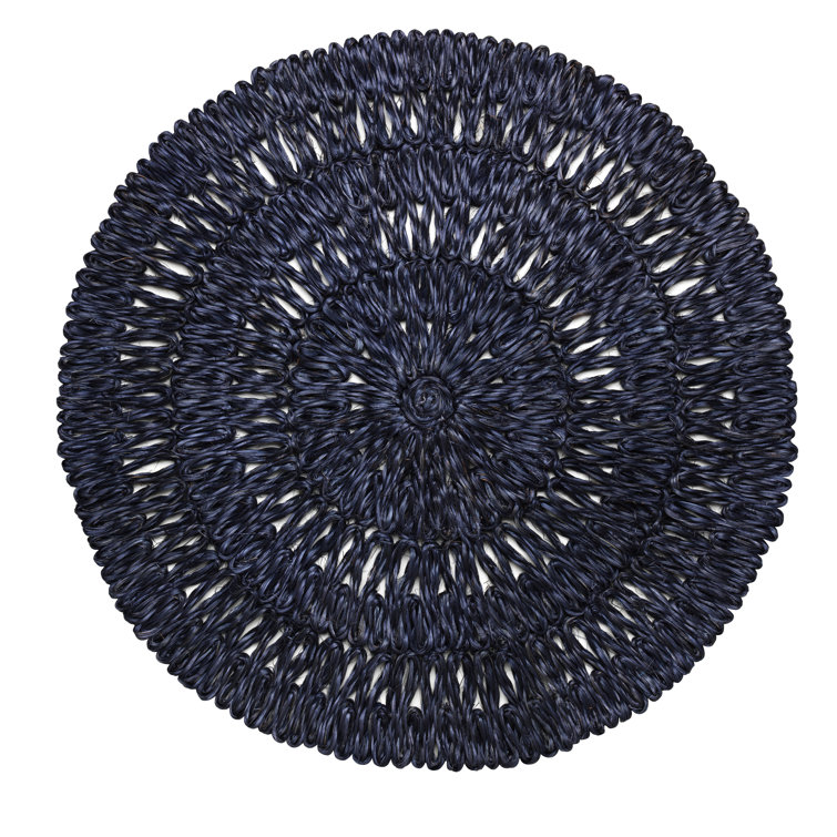 Delft Blue Abaca Straw Circular Placemats, 16-inch
