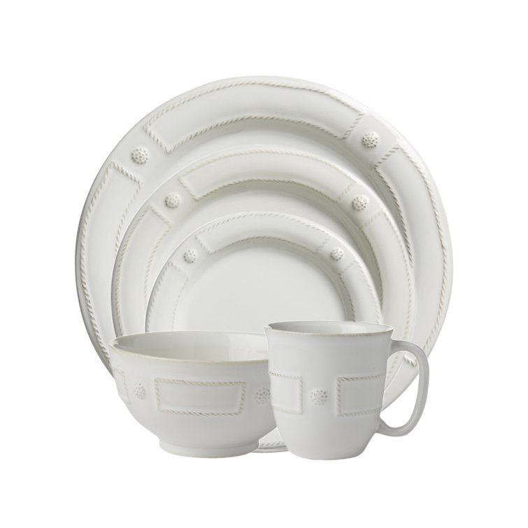 Whitewash Ceramic 5-Piece Dinnerware Set with French Panel Design