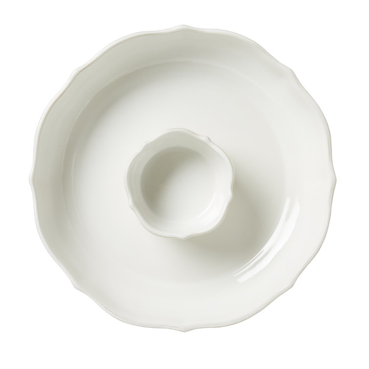 White Ceramic Scalloped Chip and Dip Server