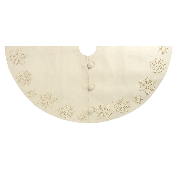 Cream Wool Handmade Christmas Tree Skirt with Snowflakes