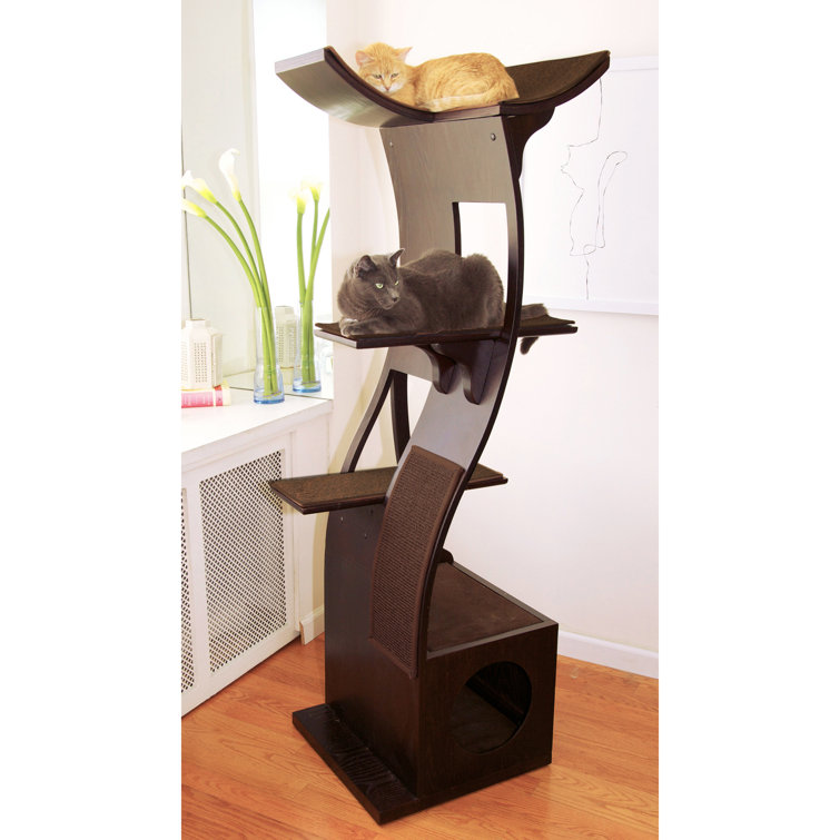 69" Espresso Oak Veneer Lotus Cat Tree Tower