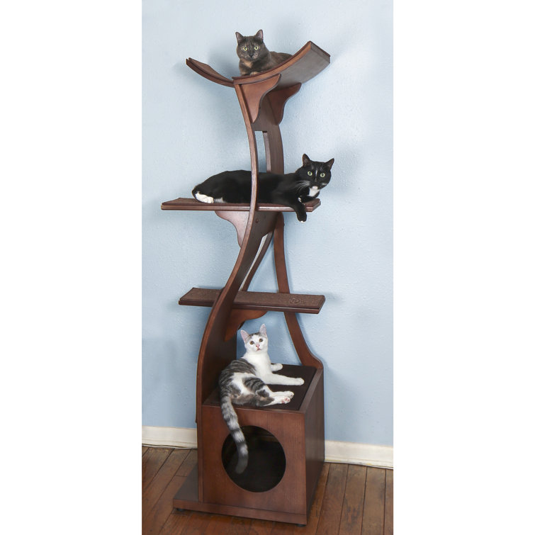 Mahogany 69'' Modern Freestanding Cat Tree with Condos and Perches