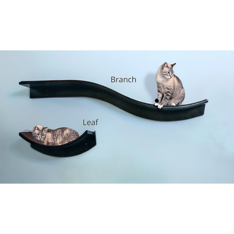 Espresso Curved Solid Wood Wall-Mounted Cat Perch