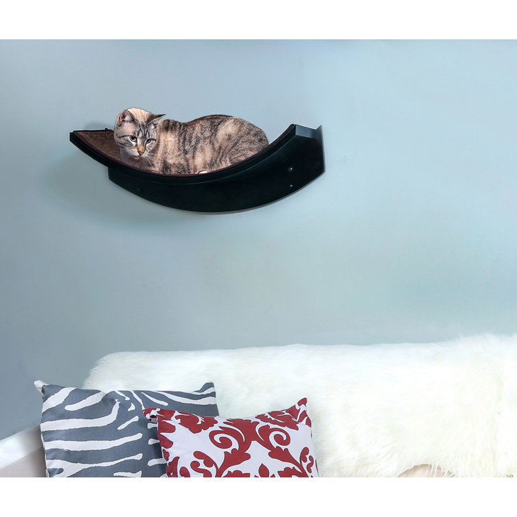 White Modern Wall-Mounted Cat Perch with Faux Fur